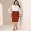 Allegra K Wear to Work Skirt for Women's 2025 Ruched High Waist Knee Length Pencil Bodycon Skirts X-Small Caramel view 4