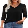 3/4 Length Sleeve Womens Tops V Neck T Shirts Lace Sleeve Work Women Blouses School Outfits for Teachers Black Summer Tops Fashion Clothing M view 1