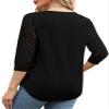3/4 Length Sleeve Womens Tops V Neck T Shirts Lace Sleeve Work Women Blouses School Outfits for Teachers Black Summer Tops Fashion Clothing M view 3
