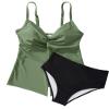 SUUKSESS Women's Tummy Control Tankini Halter Swimsuits Push Up Flowy Knot Front Bathing Suit 2 Piece Modest Swimwear(Green,S) view 4