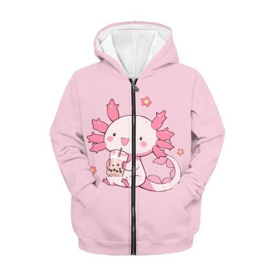 Belidome Girls Axolotl Kids Hoodies Hooded Jacket for School Athletic Full Zipper Long Sleeve Winter Spring Coat