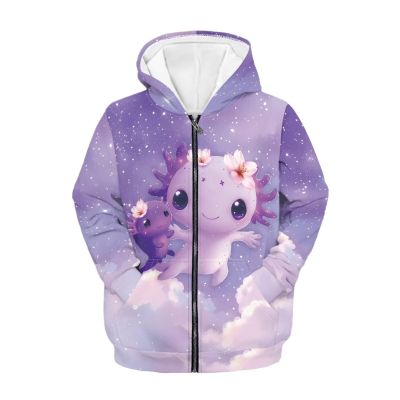 Belidome Cute Axolotl Girls Boys Zip Up Hoodie Hooded Sweatshirt Jacket Front Pocket Casual Activewear