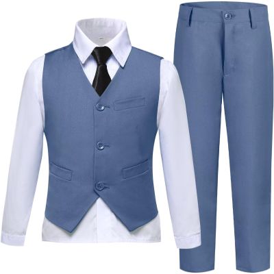 Boys Suits Size 2 Toddler Kids Blue Gray Suits for Boys Boy's Dress Vest Pants Suit Set First Communion Easter Outfits