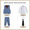 Boys Suits Size 2 Toddler Kids Blue Gray Suits for Boys Boy's Dress Vest Pants Suit Set First Communion Easter Outfits view 2