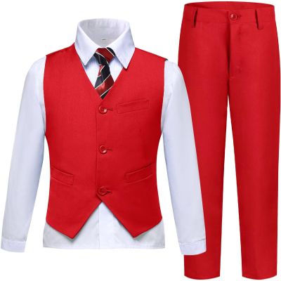 Boys Suits Slim Fit Toddler Kids Red Suits for Boys Dress Vest Pants Set First Communion Graduation Outfits Size 4