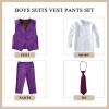 Boys Suits Slim Fit Toddler Kids Purple Suits for Boys Dress Vest Pants Set Wedding Ring Bearer Outfits Size 4 view 2