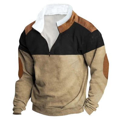Sunaei Men Western Aztec Pullover Sweatshirts Quarter Zip Jacket Tops Fleece Lined Fashion Sweatshirt Cowboy Western Clothing