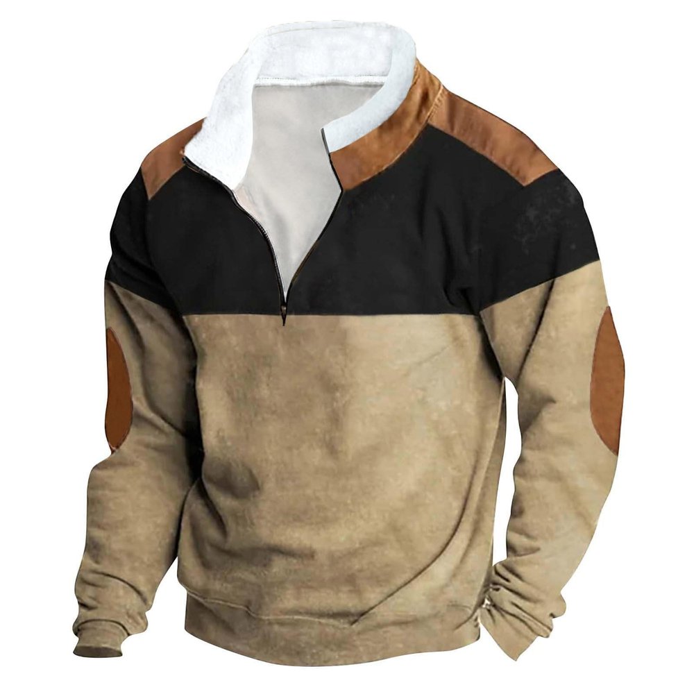 Sunaei Men Western Aztec Pullover Sweatshirts Quarter Zip Jacket Tops Fleece Lined Fashion Sweatshirt Cowboy Western Clothing