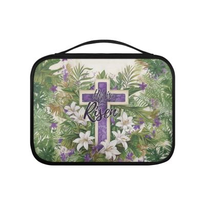 PJHEQOXE Elegant Womens Bible Cover Case with Handle,Funda Para Biblia De Mujer,Cross Lily Bible Book Case for Girl Christian School Briefcase Handbag Simple Style- He Is Risen