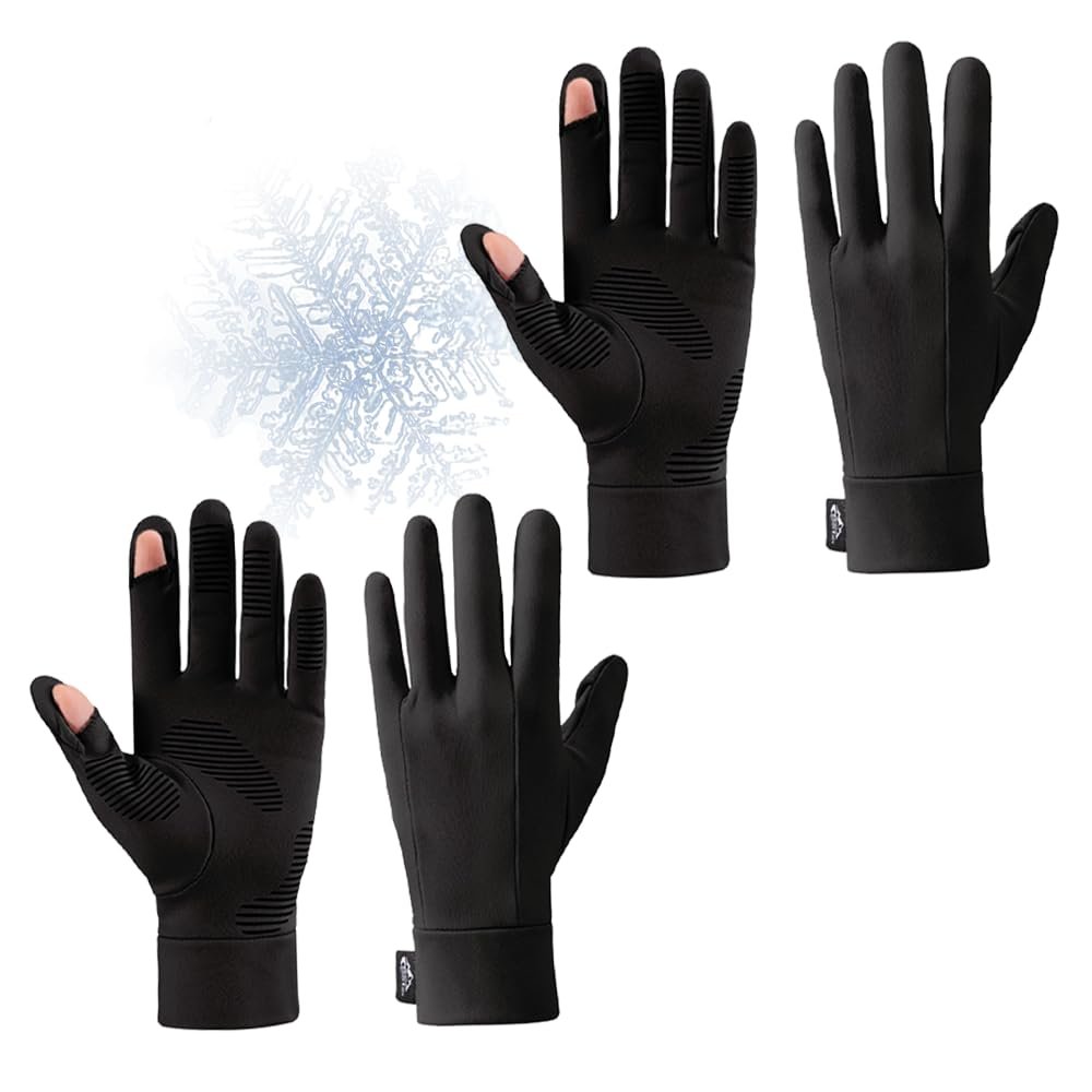 Jaksairos 2 Pairs Winter Ski Gloves with Fleece Lining - Unisex Touchscreen, Windproof, and Insulated for Outdoor Cycling (M,DB72; Black (peak mark))