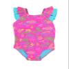 RuffleButts Girls UPF50+ Sun Protection Ruffle V-Back One Piece Swimsuit - Neon Island Time, 2T view 1