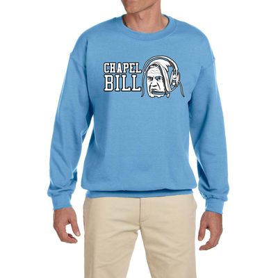 Blue North Carolina Bill Belichick Chapel Bill Logo Crew Neck Sweatshirt Adult XL