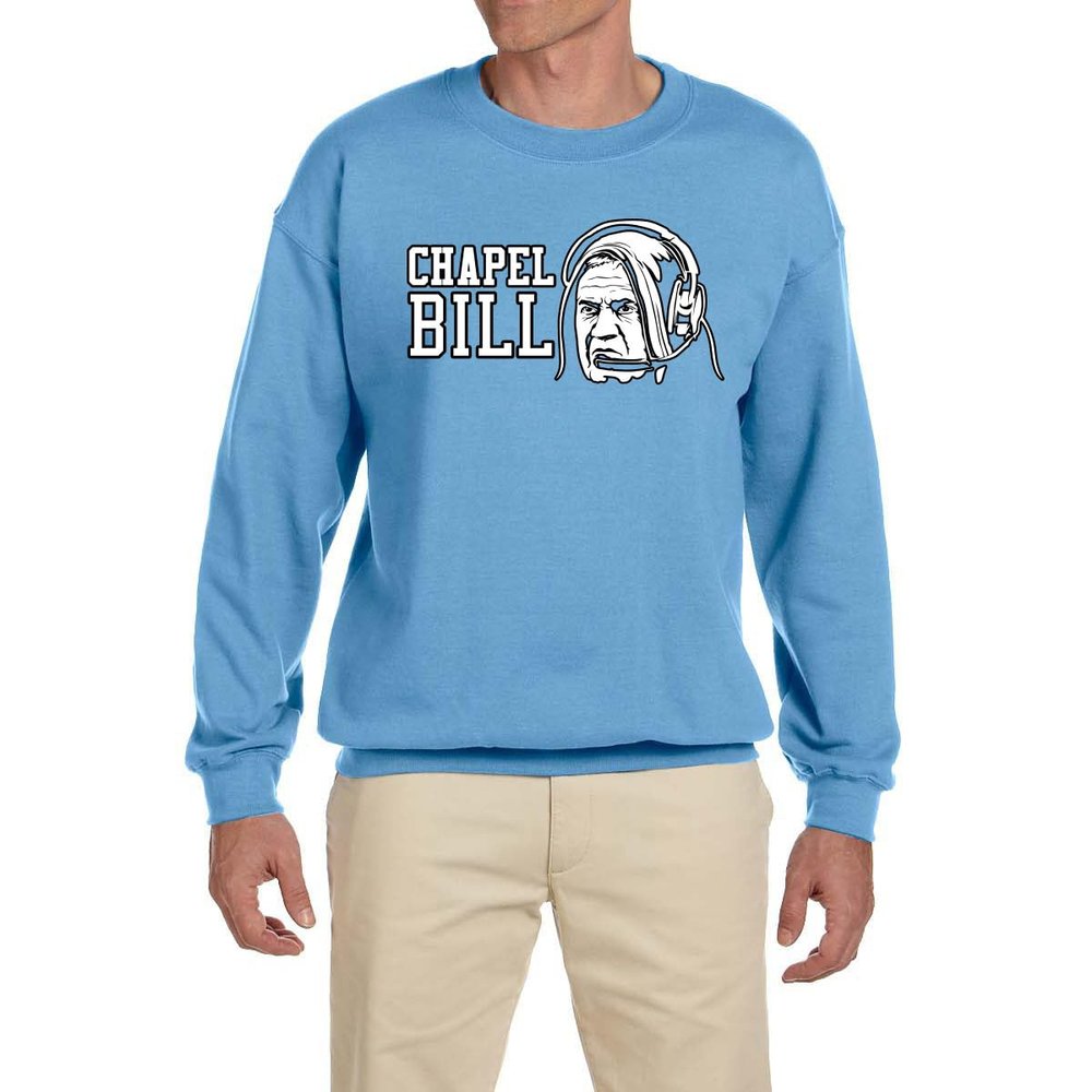 Blue North Carolina Bill Belichick Chapel Bill Logo Crew Neck Sweatshirt Adult XL