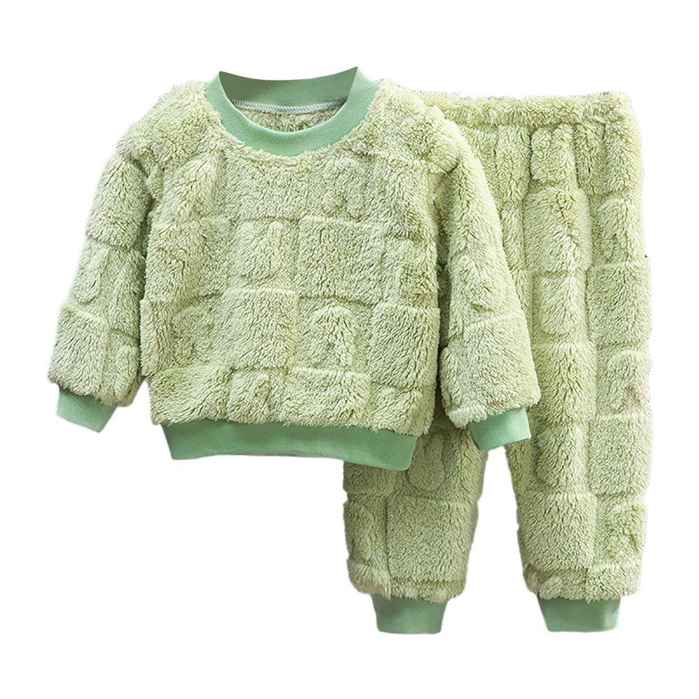 Kids 2 Piece Kids Toddler Boys Girls Winter Fleece ajama Set Thicken Flannel Slepwear Tops+Pants Baby (Green, 8-9 Years)