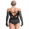 FEESHOW Women's Rhinestones Ruched Bodysuit Tassel Tango Rumba Salsa Latin Dance Leotard with Gloves Black Medium view 2