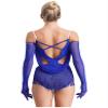 HULIJA Women's Ruched Mesh Latin Dance Costume Tassel Samba Rumba Salsa Jazz Dance Bodysuit Top with Gloves Blue Medium view 4