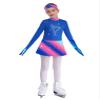 FEESHOW Kids Girls Sparkly Velvet Figure Ice Skating Dress with Gloves Headband Set Long Sleeve Printed Dance Outfits Blue 12 Years view 1