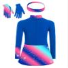 FEESHOW Kids Girls Sparkly Velvet Figure Ice Skating Dress with Gloves Headband Set Long Sleeve Printed Dance Outfits Blue 12 Years view 4