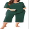POSESHE Womens Plus Size Pajamas Cute Short Sleeve Tops and Pants 2 Piece Sleep Pajama Set Plus Size,Green,XL view 1