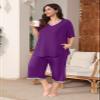 POSESHE Womens Plus Size Pajamas Cute Short Sleeve Tops and Pants 2 Piece Sleep Pajama Set Plus Size,Green,XL view 3