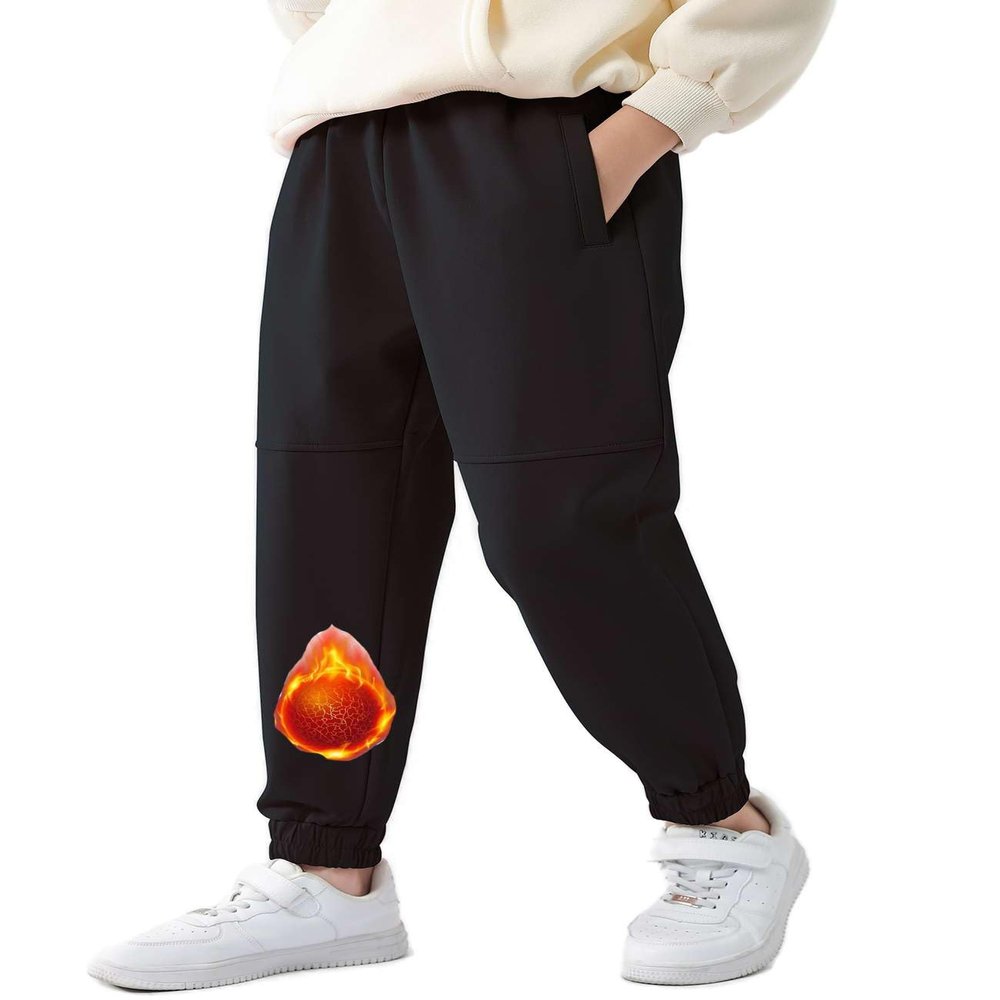 Echinodon Girls Waterproof Jogging Pants Kids Fleece Lined Trousers Outdoor Elastic Waist Hiking Cargo Pants Black 140