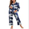 Brosloth Womens Satin Silky Pajama Set Long Sleeve Soft Pjs Sets Button Down Winter Fall Cute Leopard Print 2 Piece Loungewear Dark Blue 2XL view 1