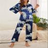 Brosloth Womens Satin Silky Pajama Set Long Sleeve Soft Pjs Sets Button Down Winter Fall Cute Leopard Print 2 Piece Loungewear Dark Blue 2XL view 3