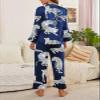 Brosloth Womens Satin Silky Pajama Set Long Sleeve Soft Pjs Sets Button Down Winter Fall Cute Leopard Print 2 Piece Loungewear Dark Blue 2XL view 4