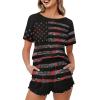 JEOCODY American Flag Pajamas Women Short Sleeve Sleepwear 2 Piece Loungewear Pajamas Set Soft Nightgowns Comfy Pjs Sets with Pockets Casual Short Sleeve Tops and Shorts view 2
