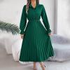 BAXLIMEK Long Sleeve Dresses for Women,2025 Spring Elegant Trendy Lapel Buttond Own Midi Dress Dressy Casual Elastic Waist Office Work Dress Romantic Flowy Pleated A Line Beach Dress (C-Dark Green,L) view 2
