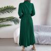 BAXLIMEK Long Sleeve Dresses for Women,2025 Spring Elegant Trendy Lapel Buttond Own Midi Dress Dressy Casual Elastic Waist Office Work Dress Romantic Flowy Pleated A Line Beach Dress (C-Dark Green,L) view 3