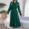 BAXLIMEK Long Sleeve Dresses for Women,2025 Spring Elegant Trendy Lapel Buttond Own Midi Dress Dressy Casual Elastic Waist Office Work Dress Romantic Flowy Pleated A Line Beach Dress (C-Dark Green,L) view 4