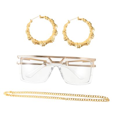 Alasum 1 Set Dress up Jewelry Props Hip Hop Chain Pendants 80s 90s Hip Hop Costume 90s Costume Accessories 90s Hip Hop Glasses Hip Hop Bracelets Decor Hip Hop Jewelry Props Golden Plastic/1129