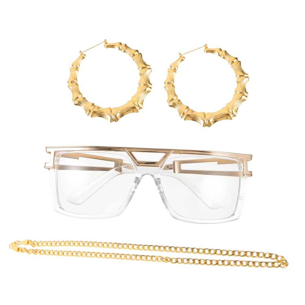 Alasum 1 Set Dress up Jewelry Props Hip Hop Chain Pendants 80s 90s Hip Hop Costume 90s Costume Accessories 90s Hip Hop Glasses Hip Hop Bracelets Decor Hip Hop Jewelry Props Golden Plastic/1129