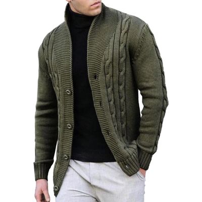 DGHM-JLMY Men's Shawl Collar Slim Fit Sweater Thick Warm Cable Knit Sweaters Cardigan Casual Open Front (Medium,Army Green)