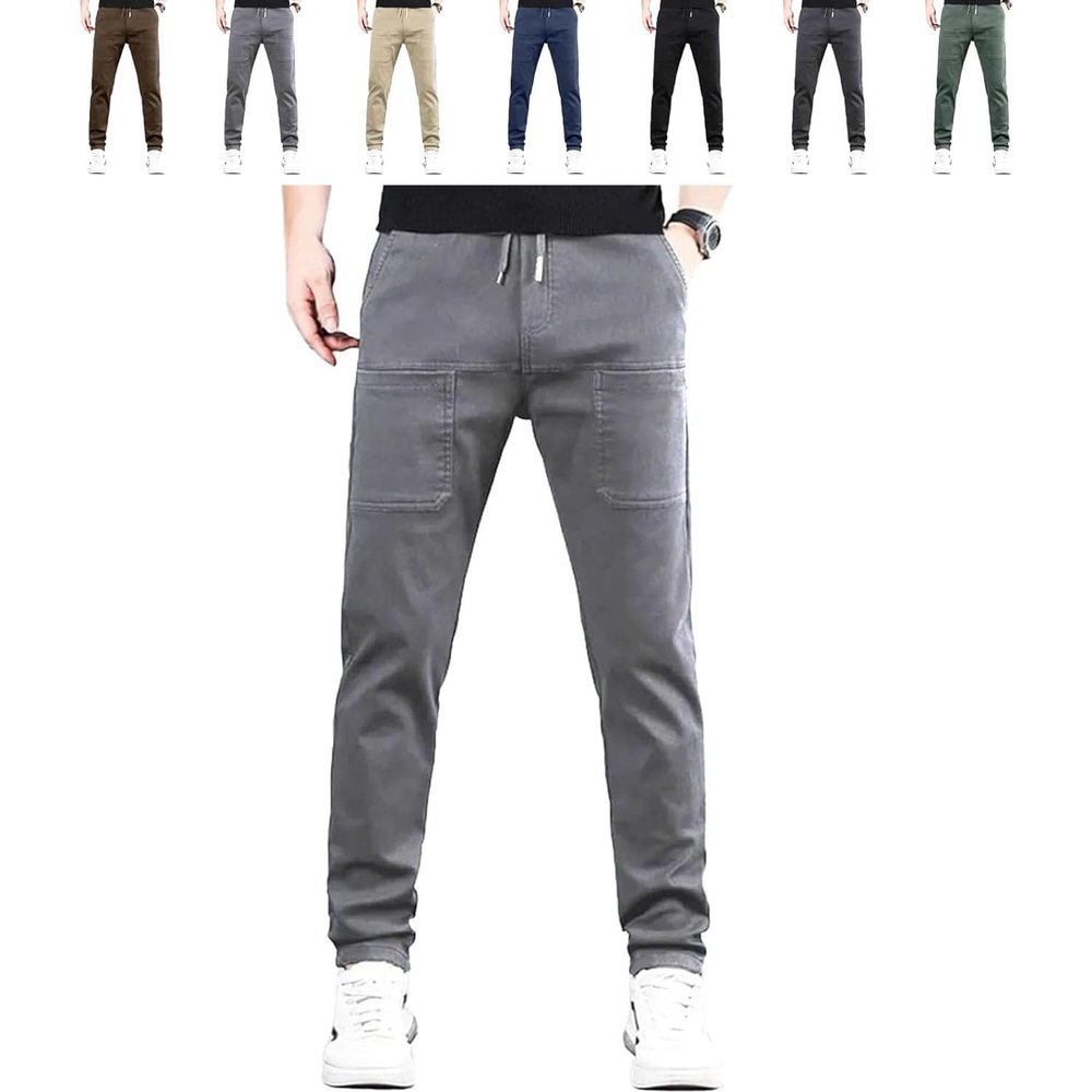 High Stretch Multi-Pocket Durable Cargo Pants, Stretch Cargo Pants Men (Light Gray,X-Large,Long)
