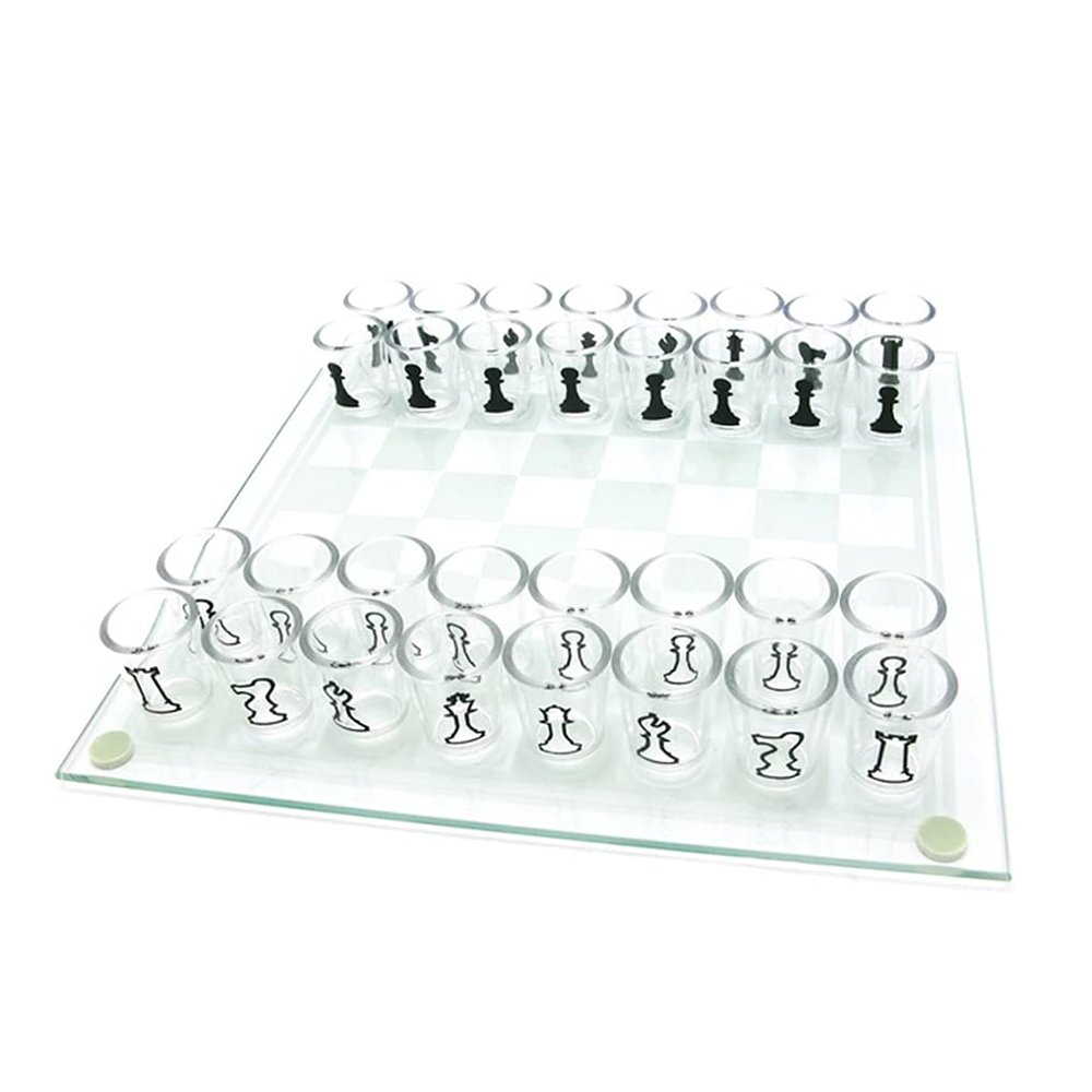 Glass Chess Set with 32PCS Acrylic Cups Chess and Wine Cup Game Shot Drinking Glass Chess Set for Adult, Toys.