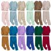 Newborn Baby Boy Girl Solid Ribbed Knitted Long Sleeve Romper Pants Cotton Infant Fall Winter (Blue, 9-12 Months) view 1