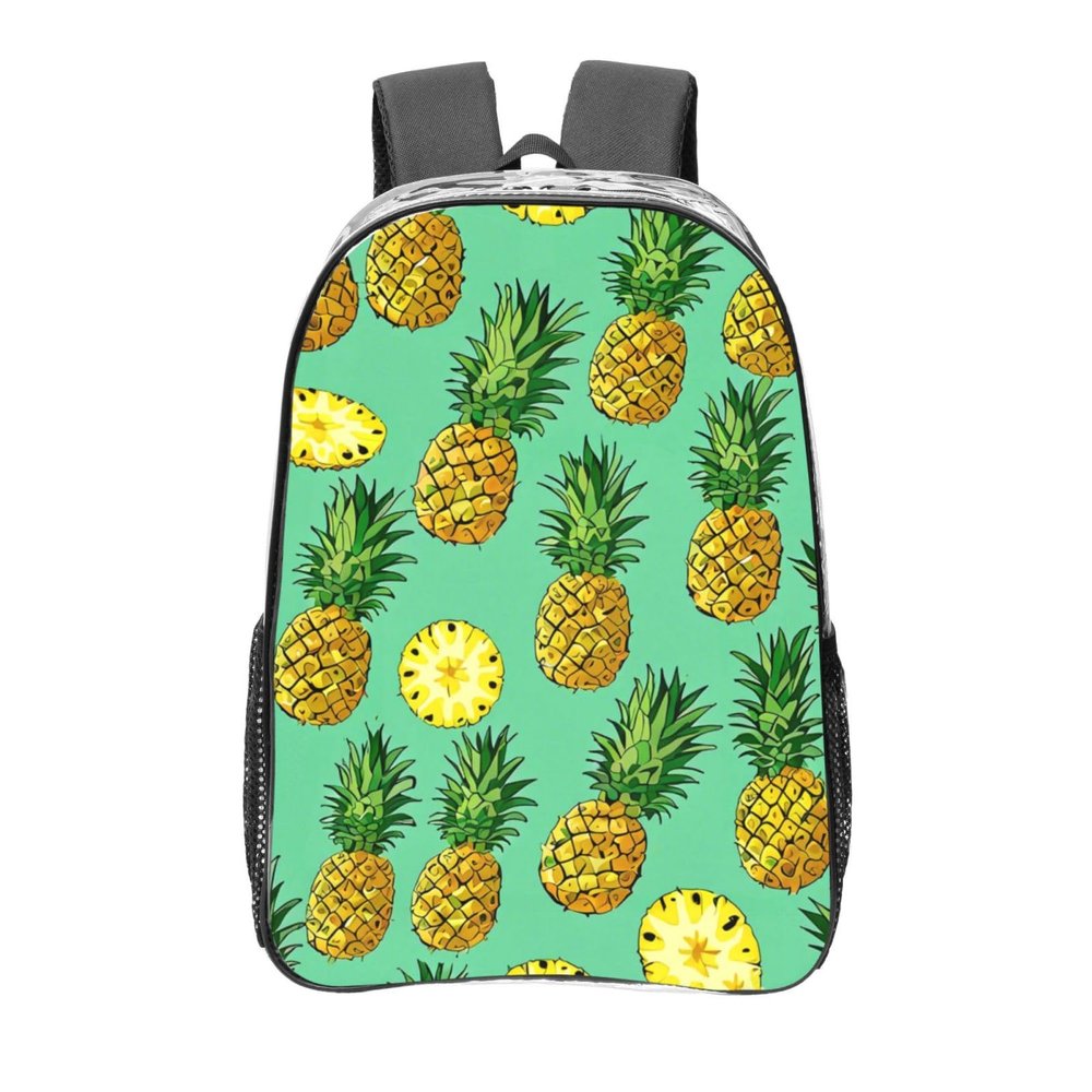 YTBNFDS Travel Backpack for Men Women,Stylish Clear Sports Back Pack with Dual Side Mesh Pockets - Pineapple Print