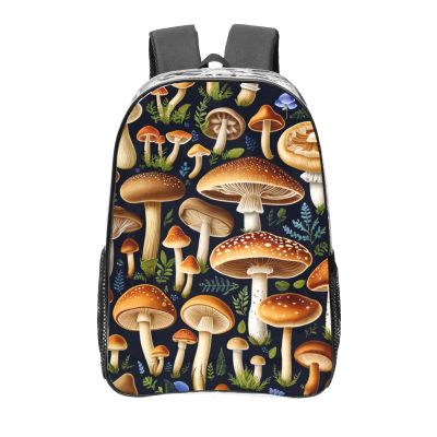 YTBNFDS Travel Backpack for Men Women,Stylish Clear Sports Back Pack with Dual Side Mesh Pockets - Edible Mushrooms Print