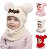 Custom Baby Toddler Winter Hat Scarf Set, Personalized Name Pom Beanie Snow Hat with Fleece Lining for Boys Girls, Beige Baby Hat view 1