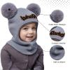 Custom Baby Toddler Winter Hat Scarf Set, Personalized Name Pom Beanie Snow Hat with Fleece Lining for Boys Girls, Beige Baby Hat view 3