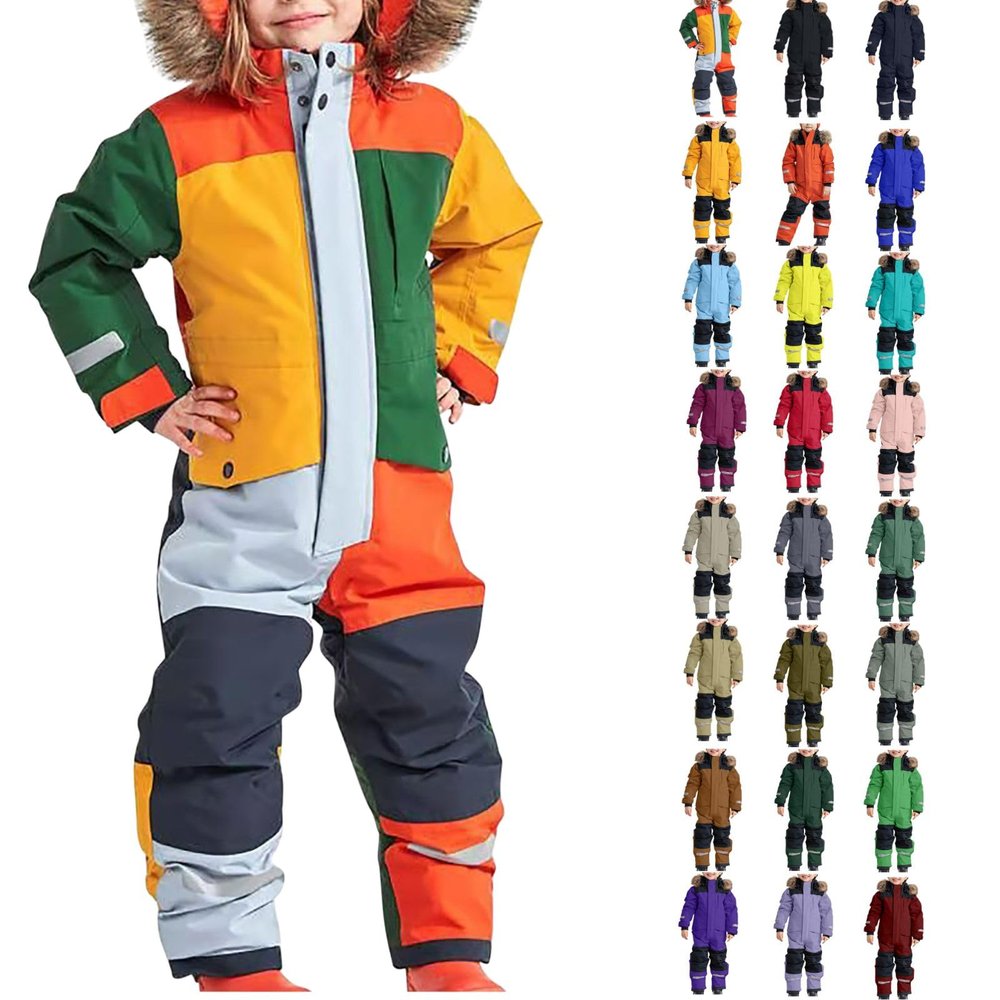 Kids Snow Suit, Kids Girls Boys Waterproof Colorful One Piece Snowsuits Coveralls Ski Suits Jackets Winter Thicken Waterproof Windproof Jumpsuits
