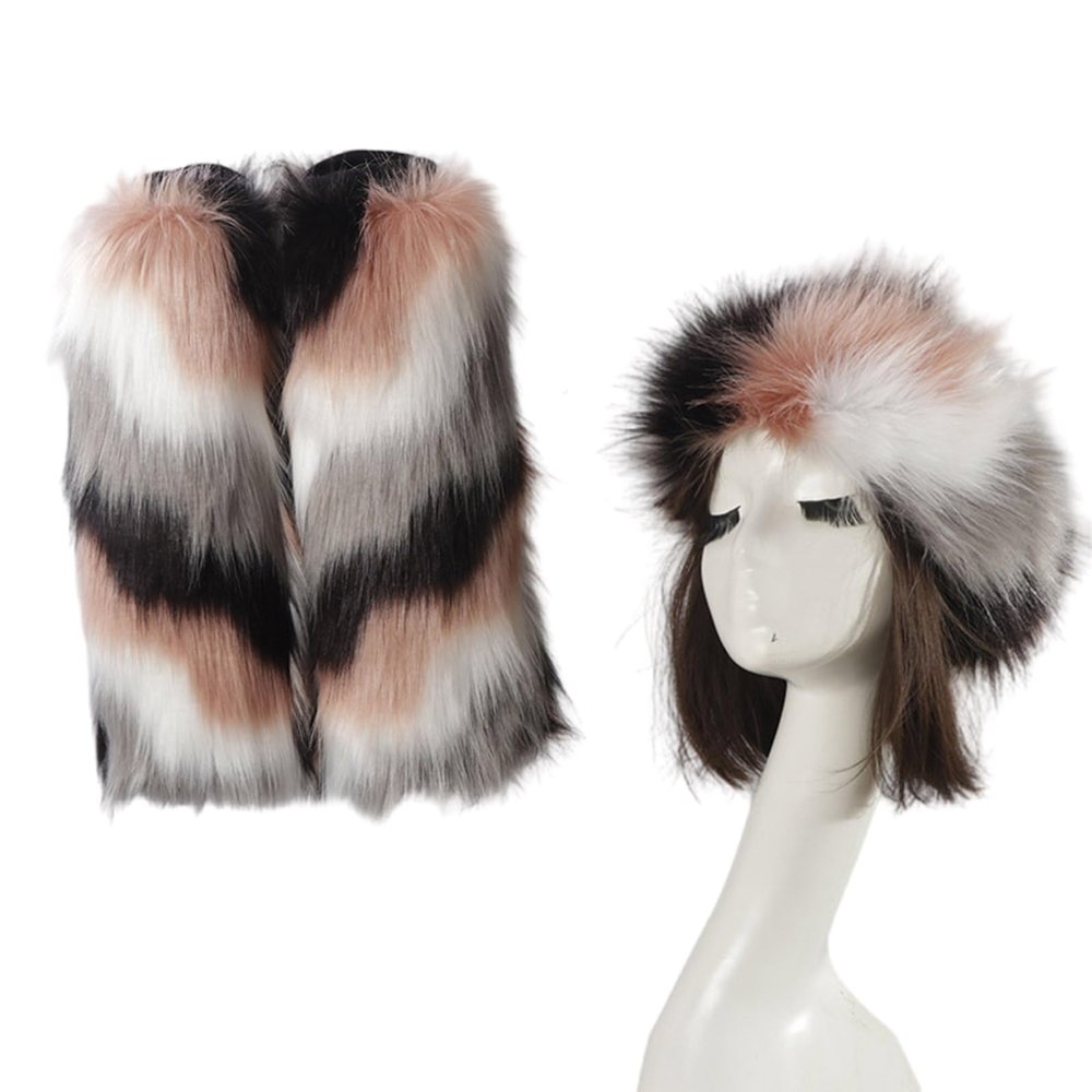 hokojix Plush Hat Leg Warmers for Ladies Winter Wear Warm Costume Girl Cosplay Photo Props Furry Hat and Leg Covers