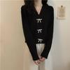 Bow Sweater Womens Long Sleeve Loose Chunky Knit Christmas Sweater Coats One-Size (Black,One Size) view 2