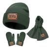 Custom Toddlers Winter Hat Scarf Gloves Set 3 Pcs for Girls Boys, Personalized Leather Patch Baby Beanie Hat, Army Green Knited Warm Set for Infant Kids view 1