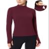 baleaf Thermal Long Sleeve Shirts for Women Mock Neck Base Layer Underwear Top Warm Fleece Winter Clothes with Neck Gaiter Wine Red 2XL