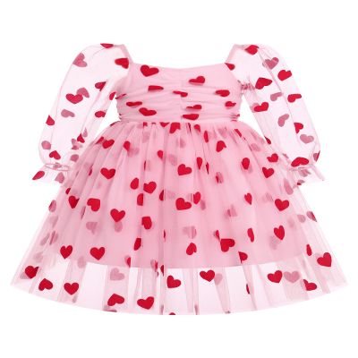 IDOPIP Toddler Baby Girls Dresses Valentines Day Sequin Heart Tutu Dress Infant Smocked Wedding Flower Girl Dress Formal Pageant Tulle Dress Princess Birthday Baptism Gown Pink Heart 3-4 Years