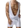 Gymskop Mens Onesie Pajamas Henley Jumpsuit Adult Underwear Stretchy Silk Romper Pajamas Sleep Shirts Sexy Lounge One Piece Pajamas White M view 1