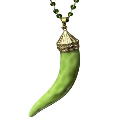 Italian Horn Necklace for Women Men, Italian Luck Charm, Luck Pendant Necklace, Amulet Horn Pepper Necklace(Green)